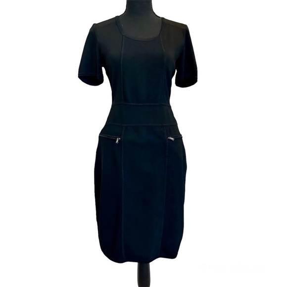 KENNETH Cole black short sleeve bodycon bandage dress Sz M - Picture 1 of 13